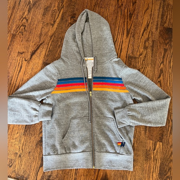 AVIATOR NATION 5 Stripe Grey Zip Up Hoodie Sweatshirt Unisex Medium - Picture 2 of 10